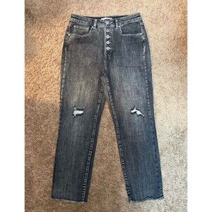 Women’s Indigo Thread Co Black Cropped Distressed Jeans Size 6 Boho Hippie